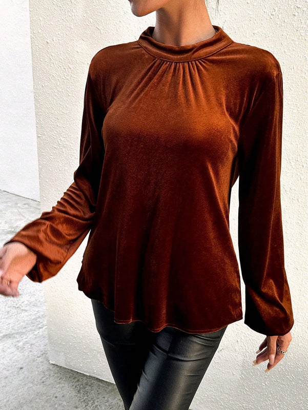 Prive Blusa De Manga Larga Con Manga De Farol Y Espalda Abierta En Color Solido Para Mujer