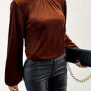 Prive Blusa De Manga Larga Con Manga De Farol Y Espalda Abierta En Color Solido Para Mujer