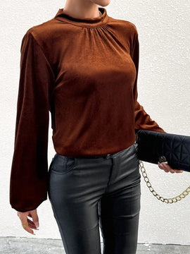 Prive Blusa De Manga Larga Con Manga De Farol Y Espalda Abierta En Color Solido Para Mujer