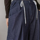 Dazy-Less Pantalones De Jean De Pierna Ancha Con Cordon En La Cintura Y Bolsillos Cargo