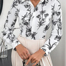 Prive Camisa Color Block En Blanco Y Negro Con Estampado Floral Y Rayas Y Bolsillo