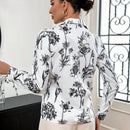 Prive Camisa Color Block En Blanco Y Negro Con Estampado Floral Y Rayas Y Bolsillo