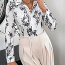 Prive Camisa Color Block En Blanco Y Negro Con Estampado Floral Y Rayas Y Bolsillo