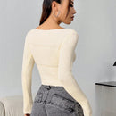 EZwear Jersey Blanco De Cuello Redondo De Ajuste Estrecho Para Mujer