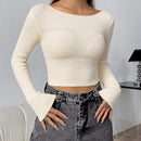 EZwear Jersey Blanco De Cuello Redondo De Ajuste Estrecho Para Mujer