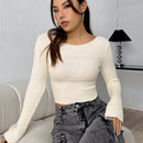 EZwear Jersey Blanco De Cuello Redondo De Ajuste Estrecho Para Mujer