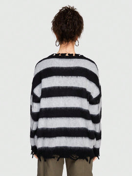 ROMWE Grunge Punk Sueter De Mujer A Rayas Con Estampado De Estrellas