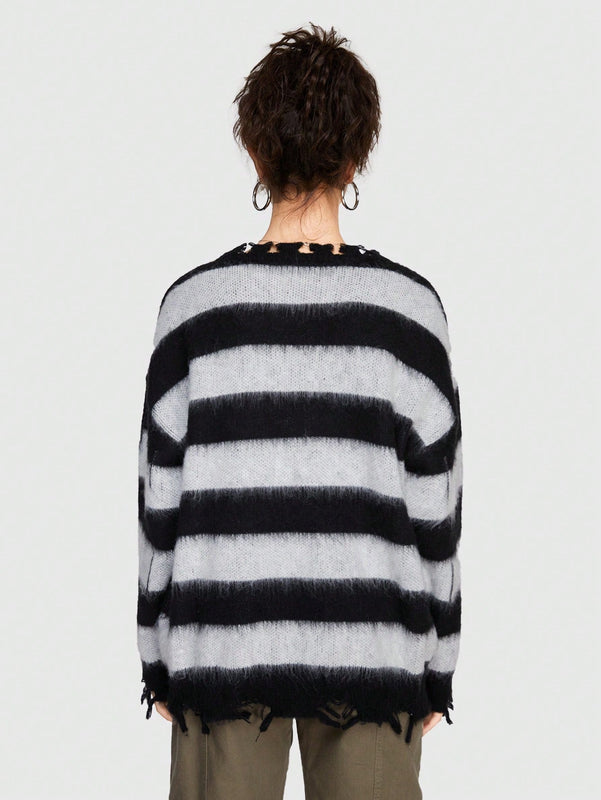 ROMWE Grunge Punk Sueter De Mujer A Rayas Con Estampado De Estrellas