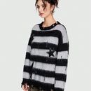 ROMWE Grunge Punk Sueter De Mujer A Rayas Con Estampado De Estrellas