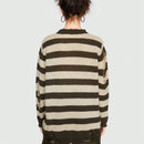 ROMWE Grunge Punk Sueter De Cuello Redondo Para Mujer Con Estampado A Rayas Y Cruzado Desgastado