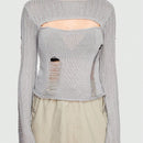 ROMWE Grunge Punk Sueter De Mujer Informal, Sexy Y Ajustado Con Diseno De Agujeros Y Rasgaduras Dobles Con Un Ajuste Cenido Y Elastico
