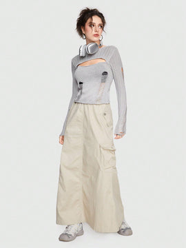 ROMWE Grunge Punk Sueter De Mujer Informal, Sexy Y Ajustado Con Diseno De Agujeros Y Rasgaduras Dobles Con Un Ajuste Cenido Y Elastico