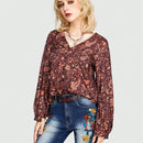 ROMWE Hippie Camisa De Manga Larga Para Mujer Con Estampado De Patron De Cachemira