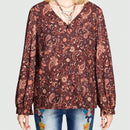 ROMWE Hippie Camisa De Manga Larga Para Mujer Con Estampado De Patron De Cachemira