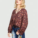 ROMWE Hippie Camisa De Manga Larga Para Mujer Con Estampado De Patron De Cachemira