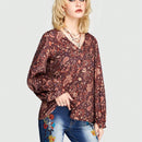 ROMWE Hippie Camisa De Manga Larga Para Mujer Con Estampado De Patron De Cachemira