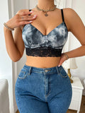Sujetador Inalambrico Tie-dye Con Encaje Y Parches Para Mujer