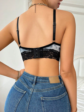 Sujetador Inalambrico Tie-dye Con Encaje Y Parches Para Mujer