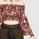 ROMWE Hippie Blusa Con Mangas Acampanadas Y Estampado De Setas Y Flores, Top Corto