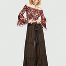 ROMWE Hippie Blusa Con Mangas Acampanadas Y Estampado De Setas Y Flores, Top Corto
