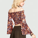 ROMWE Hippie Blusa Con Mangas Acampanadas Y Estampado De Setas Y Flores, Top Corto