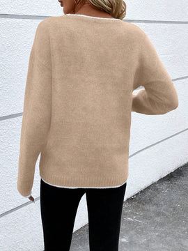 LUNE Sueter De Punto De Copo De Nieve Con Cuello Redondo De Color Caqui Para Mujer