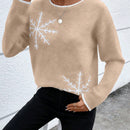 LUNE Sueter De Punto De Copo De Nieve Con Cuello Redondo De Color Caqui Para Mujer