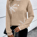 LUNE Sueter De Punto De Copo De Nieve Con Cuello Redondo De Color Caqui Para Mujer