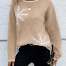 LUNE Sueter De Punto De Copo De Nieve Con Cuello Redondo De Color Caqui Para Mujer