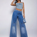 Pantalones Jeans De Pierna Ancha Con Efecto De Lavado
