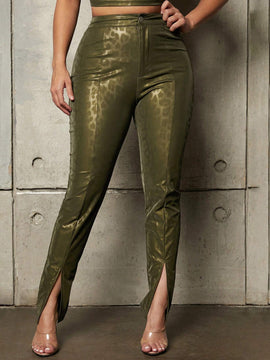 SXY Pantalones De Leopardo Con Abertura Para Mujer