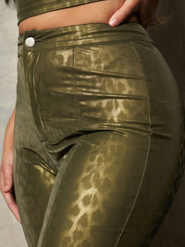 SXY Pantalones De Leopardo Con Abertura Para Mujer