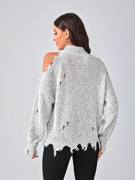 Essnce Sueter De Cuello Alto Con Hombros Frios Y Aspecto Desgastado Para Mujer