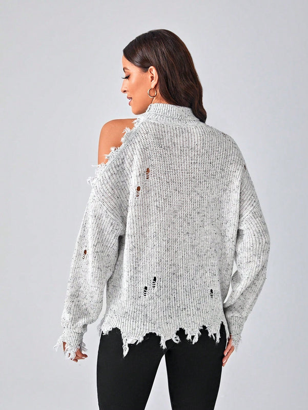 Essnce Sueter De Cuello Alto Con Hombros Frios Y Aspecto Desgastado Para Mujer