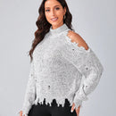 Essnce Sueter De Cuello Alto Con Hombros Frios Y Aspecto Desgastado Para Mujer