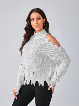 Essnce Sueter De Cuello Alto Con Hombros Frios Y Aspecto Desgastado Para Mujer