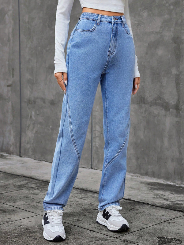 Essnce Jeans De Pierna Recta Para Mujer Con Bolsillos Inclinados