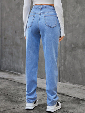 Essnce Jeans De Pierna Recta Para Mujer Con Bolsillos Inclinados