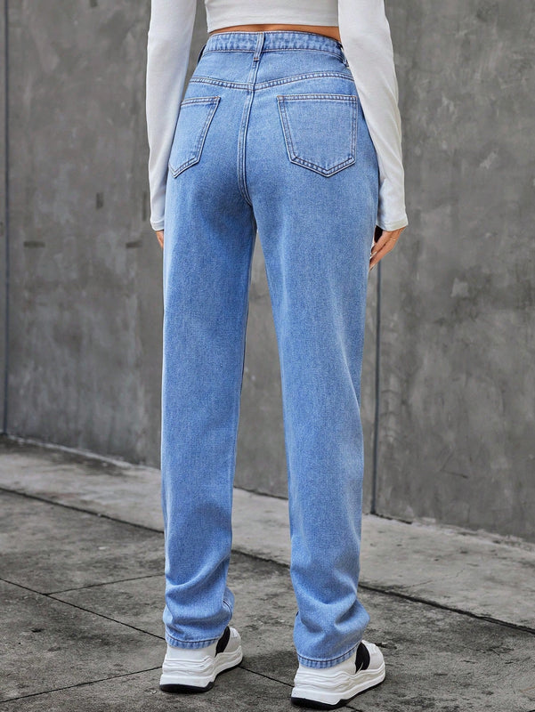 Essnce Jeans De Pierna Recta Para Mujer Con Bolsillos Inclinados