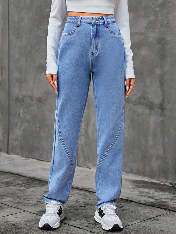 Essnce Jeans De Pierna Recta Para Mujer Con Bolsillos Inclinados