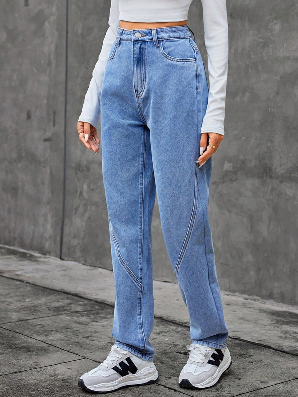 Essnce Jeans De Pierna Recta Para Mujer Con Bolsillos Inclinados
