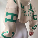 Ezwear sudadera con capucha informal para mujer con estampado de letras, para otono/invierno