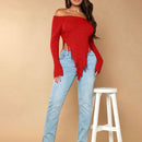 SXY Jersey de hombro abierto con dobladillo asimetrico