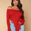 SXY Jersey de hombro abierto con dobladillo asimetrico