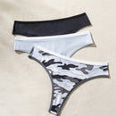 Conjunto De 3 Piezas De Ropa Interior Femenina Tipo Tanga Con Estampado De Camuflaje