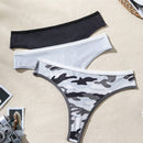 Conjunto De 3 Piezas De Ropa Interior Femenina Tipo Tanga Con Estampado De Camuflaje