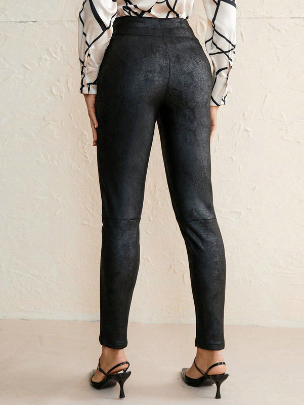 Prive Pantalones De Mujer De Pu Con Botones En La Parte De Adelante