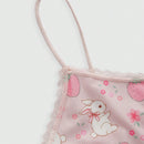 Conjunto De Lenceria De Encaje De Remiendo Con Impresion De Conejo Y Fresa Para Mujeres