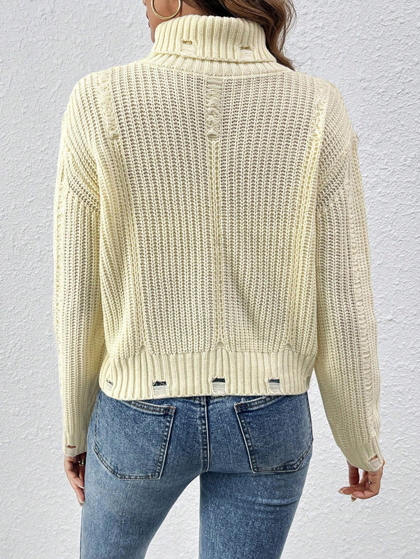 LUNE Sweater De Punto De Cuello De Tortuga Con Hombros Caidos Para Mujer