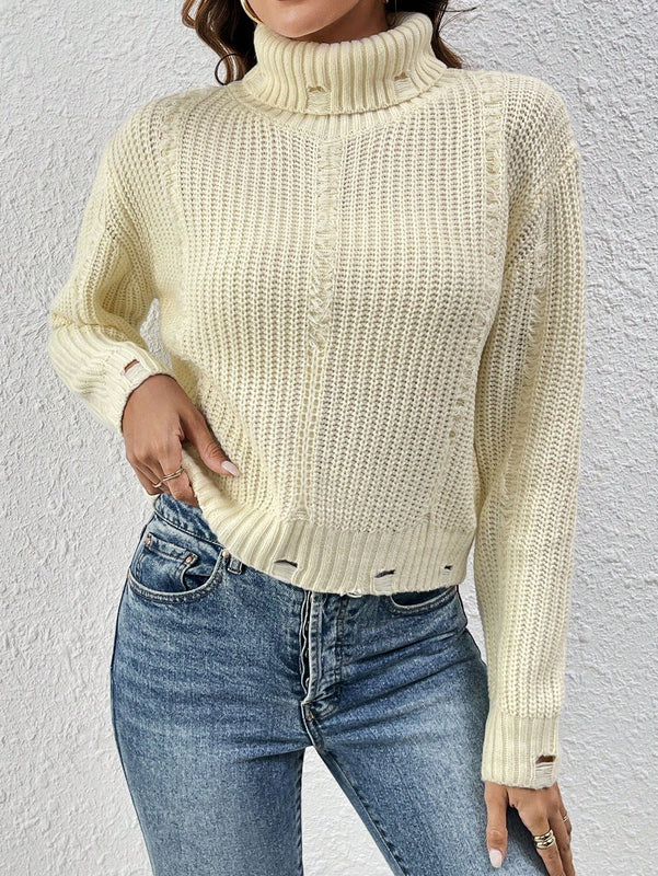LUNE Sweater De Punto De Cuello De Tortuga Con Hombros Caidos Para Mujer